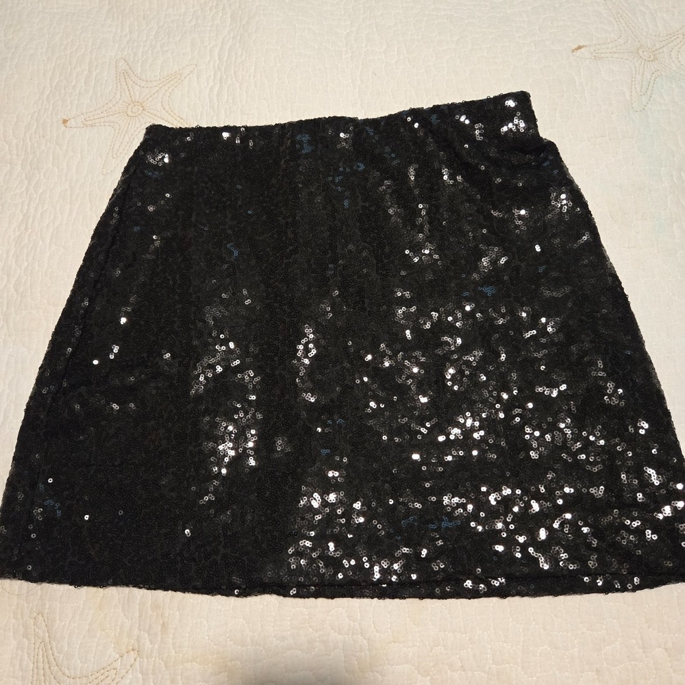 Tipsy Elves Womens Black Sequined Miniskirt Sz Small / Medium Lined Zipper Disco